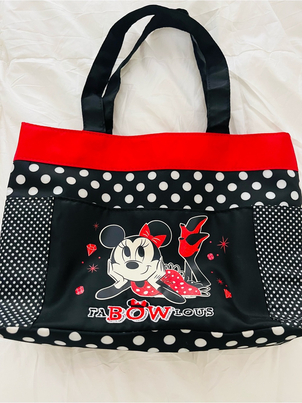 'Mickey Mouse Fabulous' Black & Red Polka Dot Tote Bag